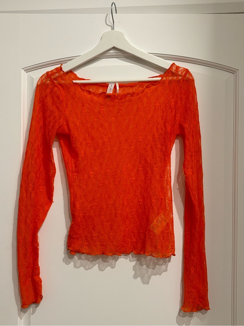 Urban Outfitters Orange Sheer Lace  Boat Neck Long-Sleeve Top